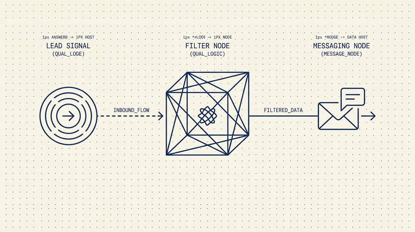 Messaging node process diagram for lead signal filtering and routing